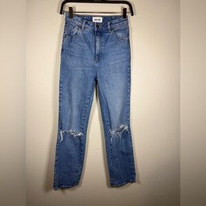 Rollas High Rise Straight Distressed Medium Wash 25 29” Inseam